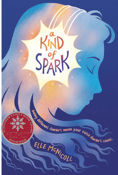 A Kind of Spark book cover featuring a silhouette of a young girl wearing headphones.