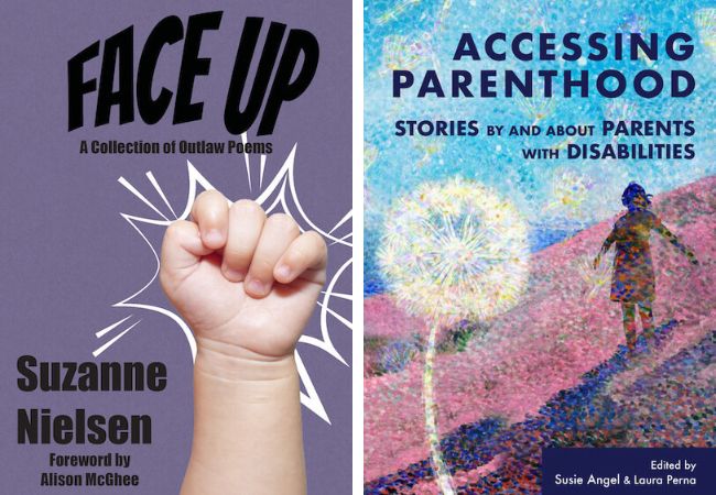 Side-by-side book covers for Oleb Books titles Face Up and Accessing Parenthood.